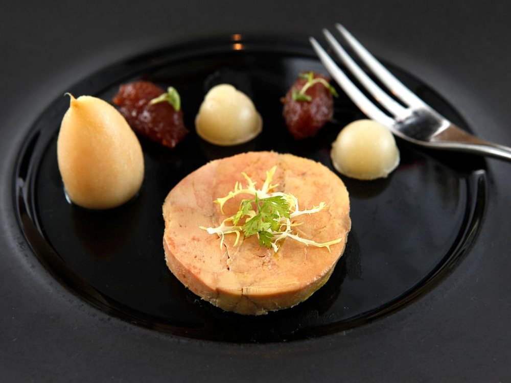 Tranche de bloc de foie gras, confiture de figue